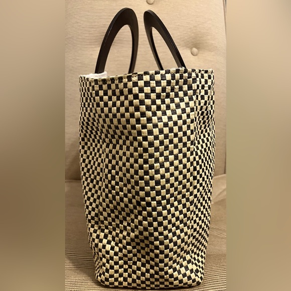 NWT Lulu Dharma Black/Natural Checkered Basket Woven Raffia Tote - Picture 5 of 11